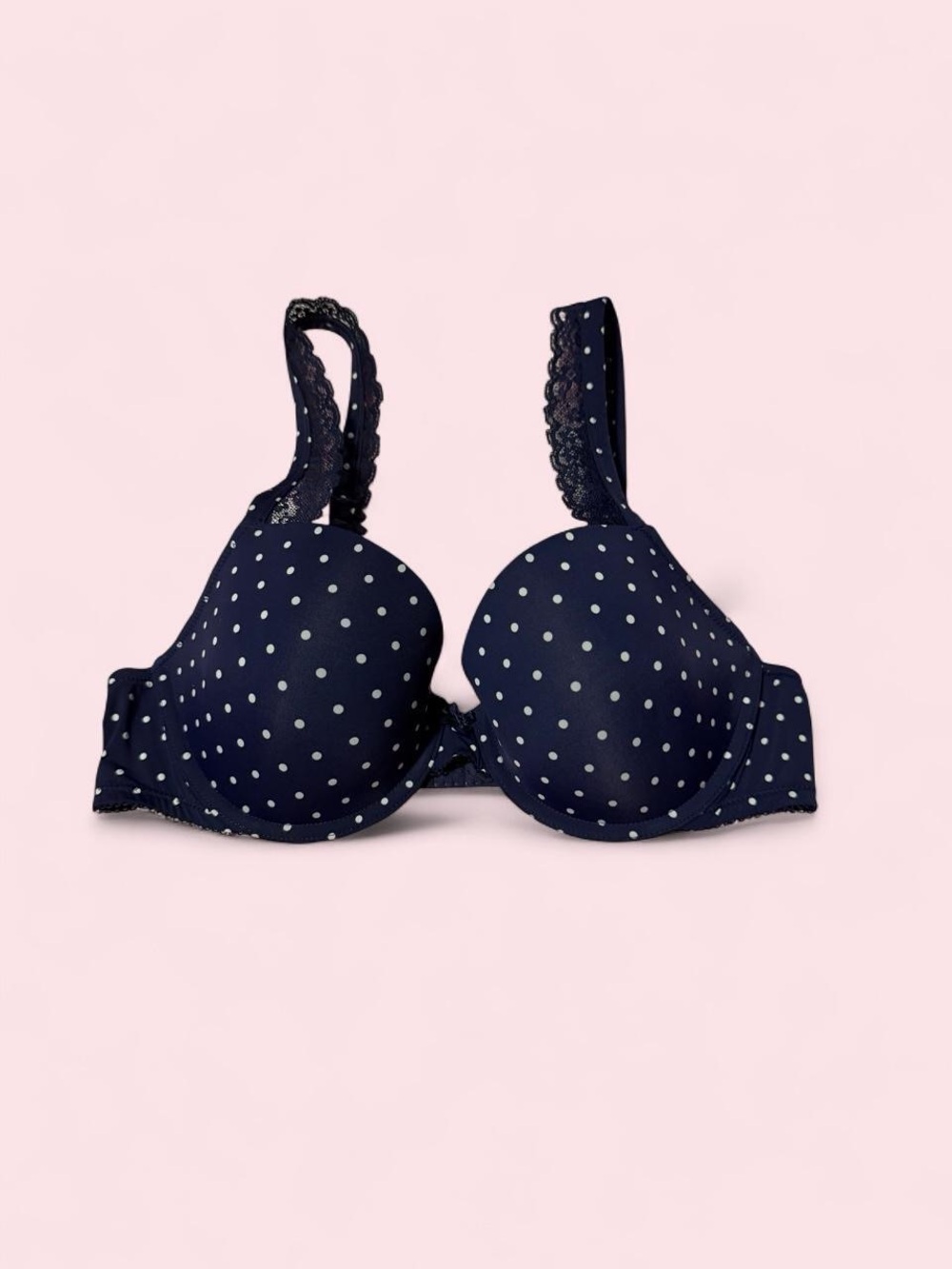 aerie Navy Polka Dot Lace-Trim T-Shirt Bra